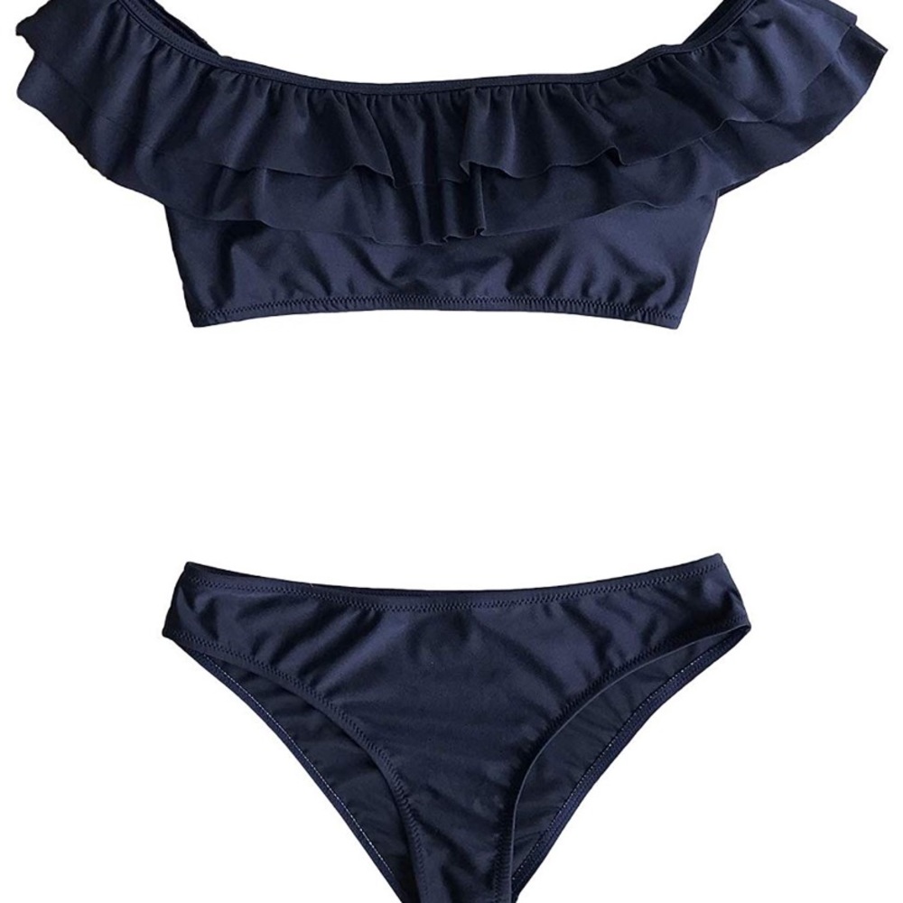 NWT! Navy Ruffle Off the Shoulder Cupshe Bikini